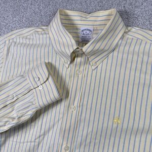 Brooks Brothers Mens Shirt XL Stripes Yellow Long Sleeve Button Non Iron Stretch